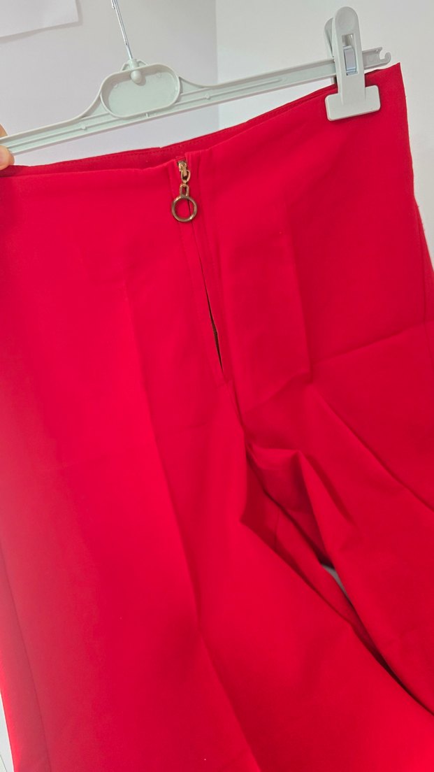 Parlak Kırmızı Uzun Kadın Kumaş Pantolon - Görsel 4