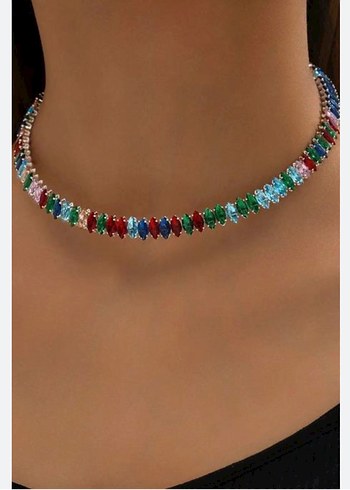 Altın Renkli Renkli Taşlı Midi Kolye - Görsel 2