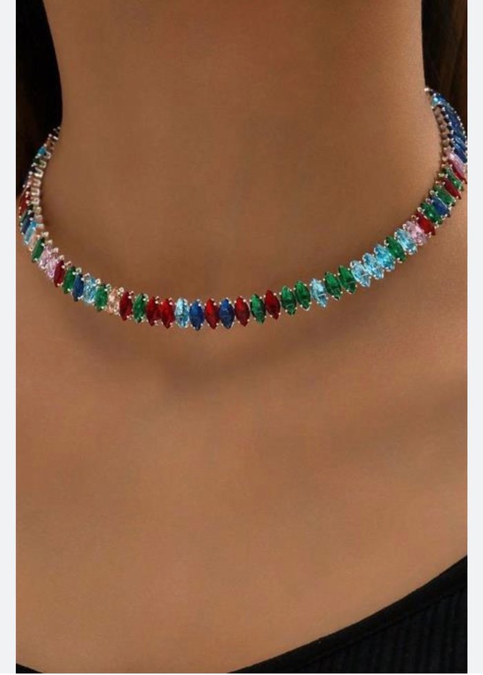 Altın Renkli Renkli Taşlı Midi Kolye - Görsel 2