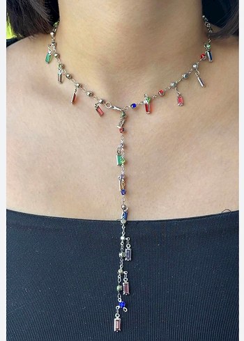 Renkli Taşlı Minimalist Kadın Kolye - Görsel 2