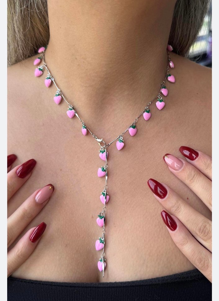 Pembe İşlemeli Zincir Detaylı Midi Kolye - Görsel 2