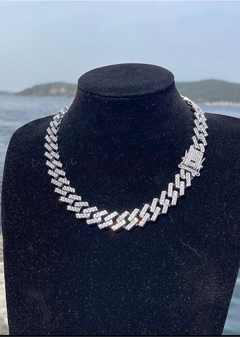 Parlak Gri Erkek Zincir Kolye taşlı rep kolye taşlı erkek kolye - Görsel 2