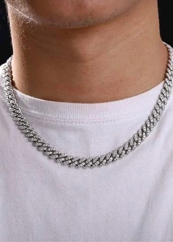 Parlak Gri Erkek Zincir Kolye taşlı rep kolye taşlı erkek kolye - Görsel 4