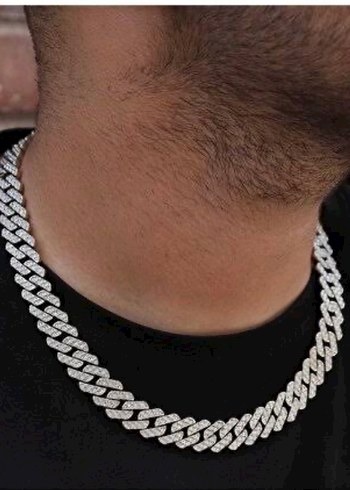 Parlak Gri Erkek Zincir Kolye taşlı rep kolye taşlı erkek kolye - Görsel 3