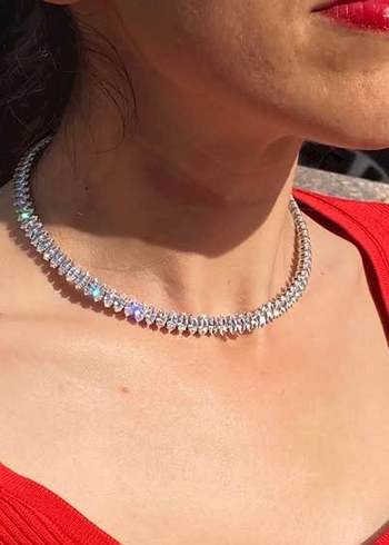 Işıltılı Çok Renkli Kadın kolye tam tur kolye baget kolye - Görsel 2