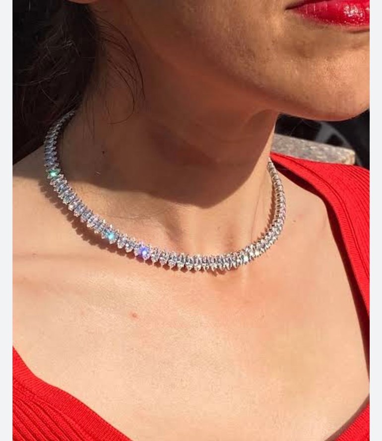 Işıltılı Çok Renkli Kadın kolye tam tur kolye baget kolye - Görsel 2