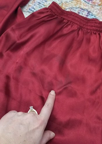 Koyu Bordo saten pijama takımı - Görsel 9