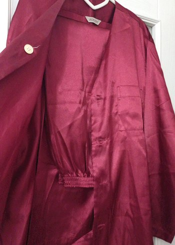 Koyu Bordo saten pijama takımı - Görsel 3