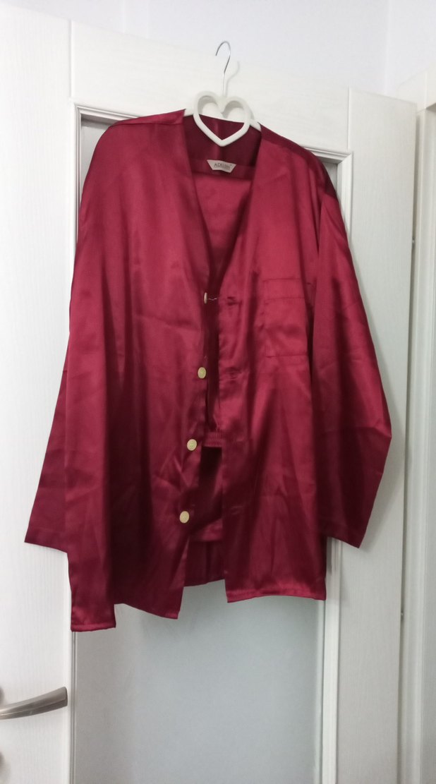 Koyu Bordo saten pijama takımı - Görsel 2