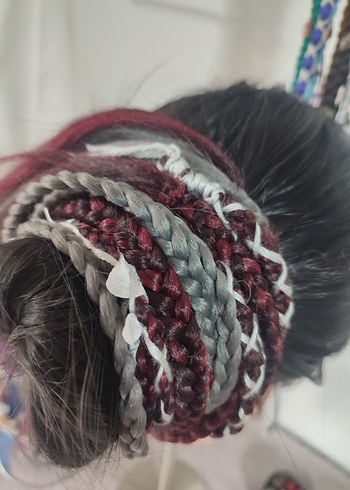 Kızıl Gri Örgülü Saç Aksesuarı - Görsel 6