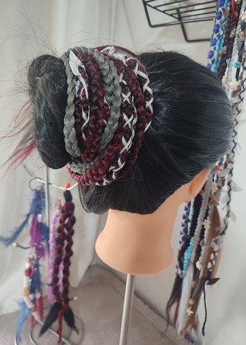 Kızıl Gri Örgülü Saç Aksesuarı - Görsel 5