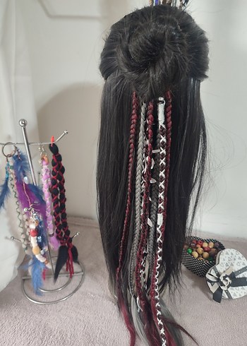 Kızıl Gri Örgülü Saç Aksesuarı - Görsel 3