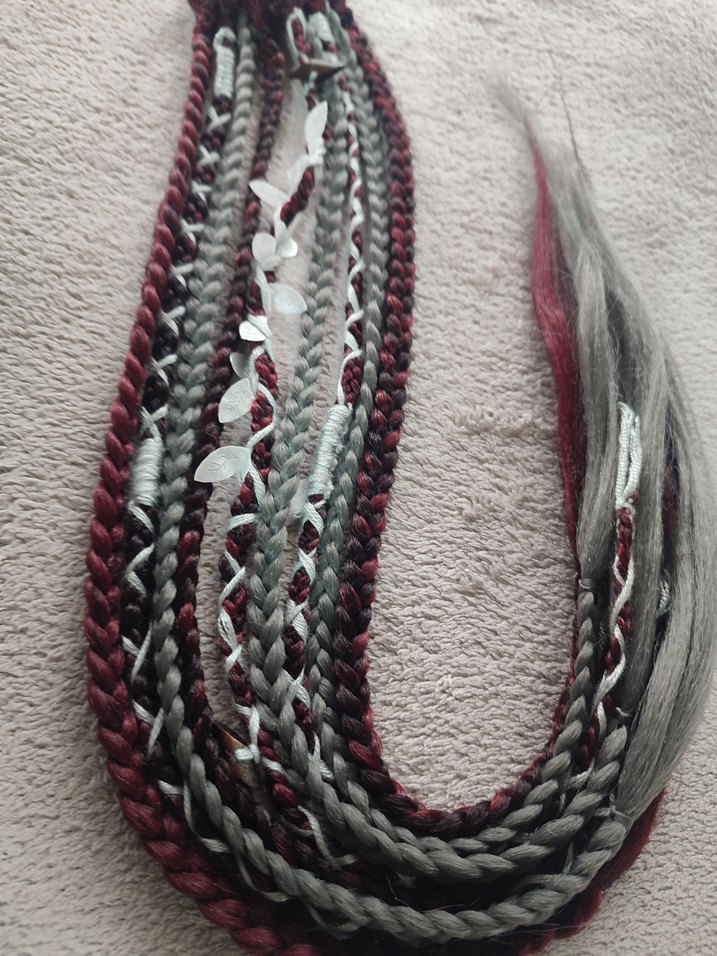 Kızıl Gri Örgülü Saç Aksesuarı - Görsel 2