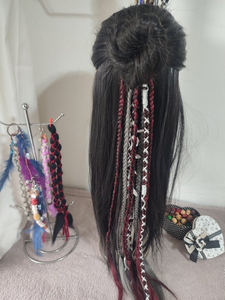 Kızıl Gri Örgülü Saç Aksesuarı - Görsel 3