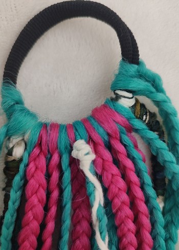 Renkli Püsküllü Bohem Örgülü Saç Aksesuarı - Görsel 5