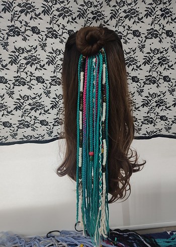 Renkli Püsküllü Bohem Örgülü Saç Aksesuarı - Görsel 16