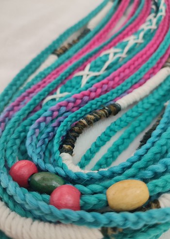 Renkli Püsküllü Bohem Örgülü Saç Aksesuarı - Görsel 3