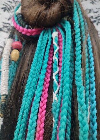 Renkli Püsküllü Bohem Örgülü Saç Aksesuarı - Görsel 19