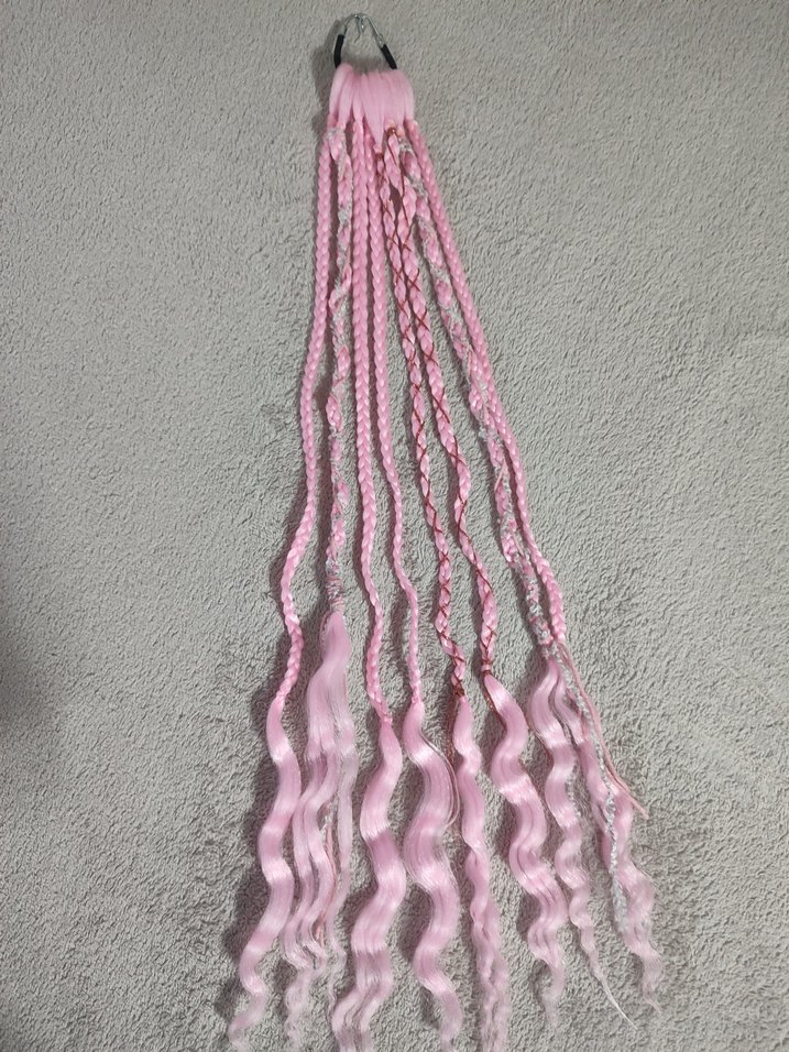 Pembe Örgülü Bohem Saç Aksesuarı - Görsel 4