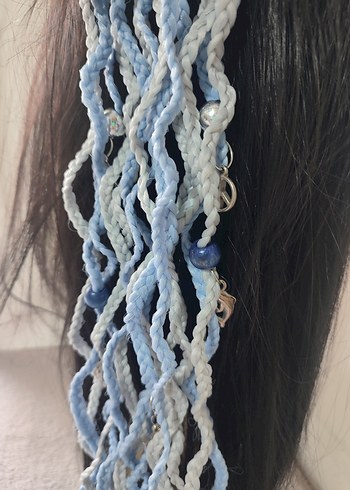 Pastel Mavi Örgü Saç Aksesuarı - Görsel 8