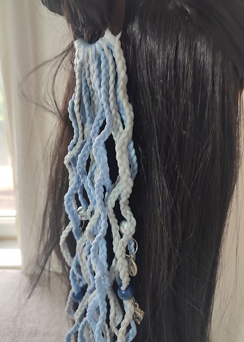 Pastel Mavi Örgü Saç Aksesuarı - Görsel 2