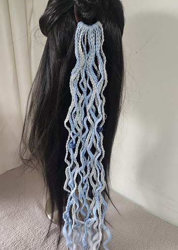 Pastel Mavi Örgü Saç Aksesuarı - Görsel 3