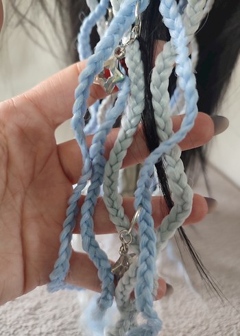 Pastel Mavi Örgü Saç Aksesuarı - Görsel 9