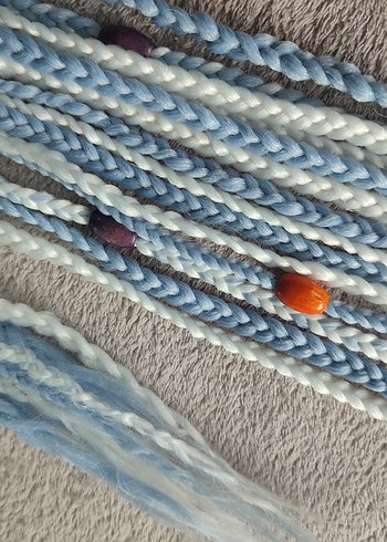 Bohem Püsküllü Mavi Örgü Saç Aksesuarı - Görsel 6