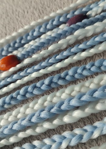 Bohem Püsküllü Mavi Örgü Saç Aksesuarı - Görsel 9