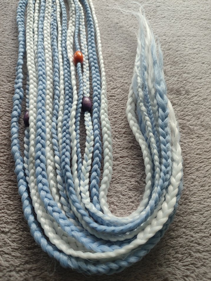 Bohem Püsküllü Mavi Örgü Saç Aksesuarı - Görsel 3