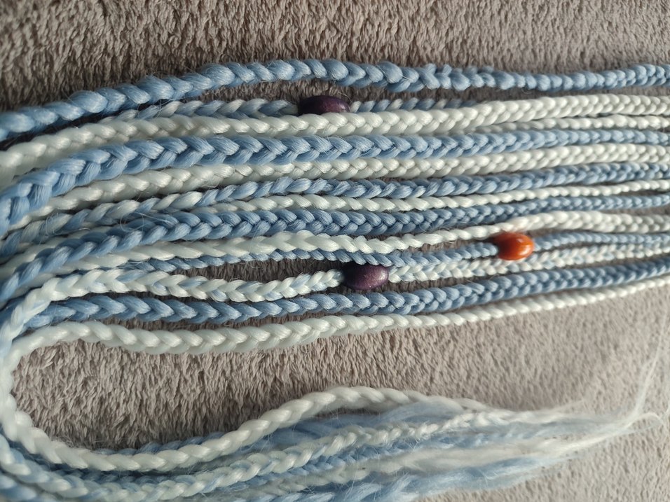 Bohem Püsküllü Mavi Örgü Saç Aksesuarı - Görsel 5