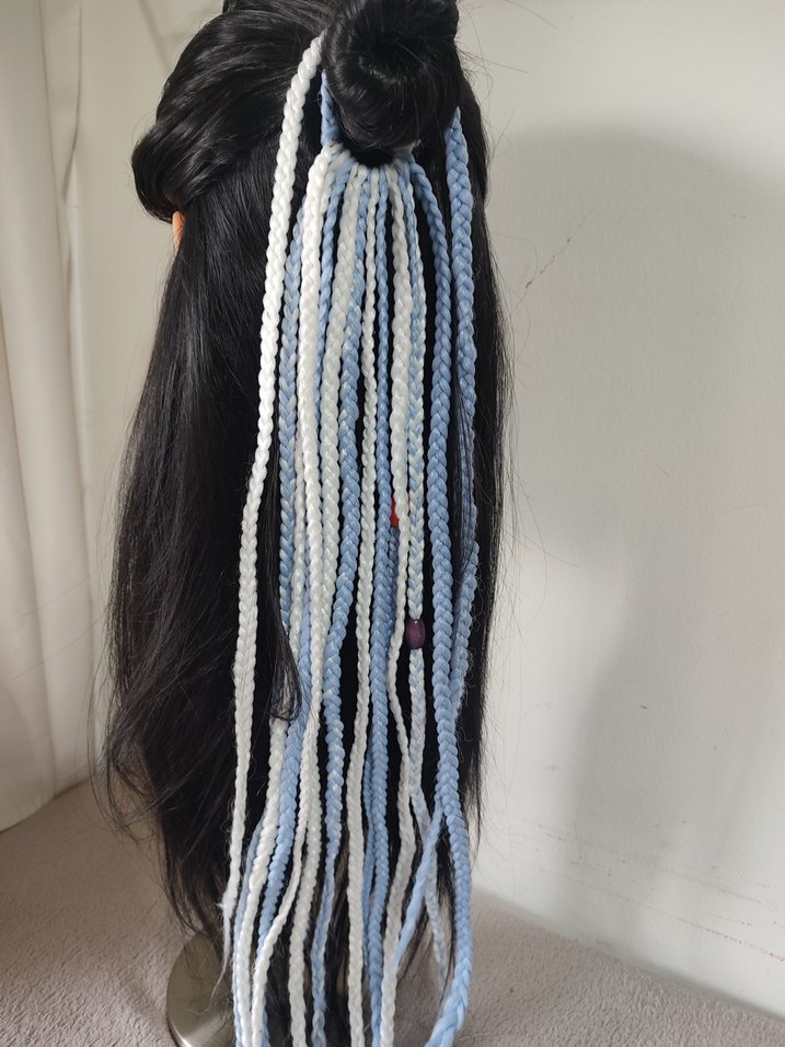 Bohem Püsküllü Mavi Örgü Saç Aksesuarı - Görsel 2