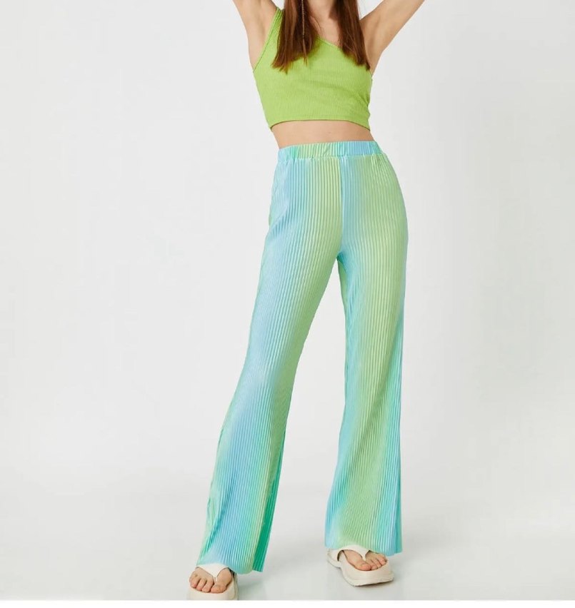 Pilili Yeşil Batik Desenli Kadın Pantolon - Görsel 2