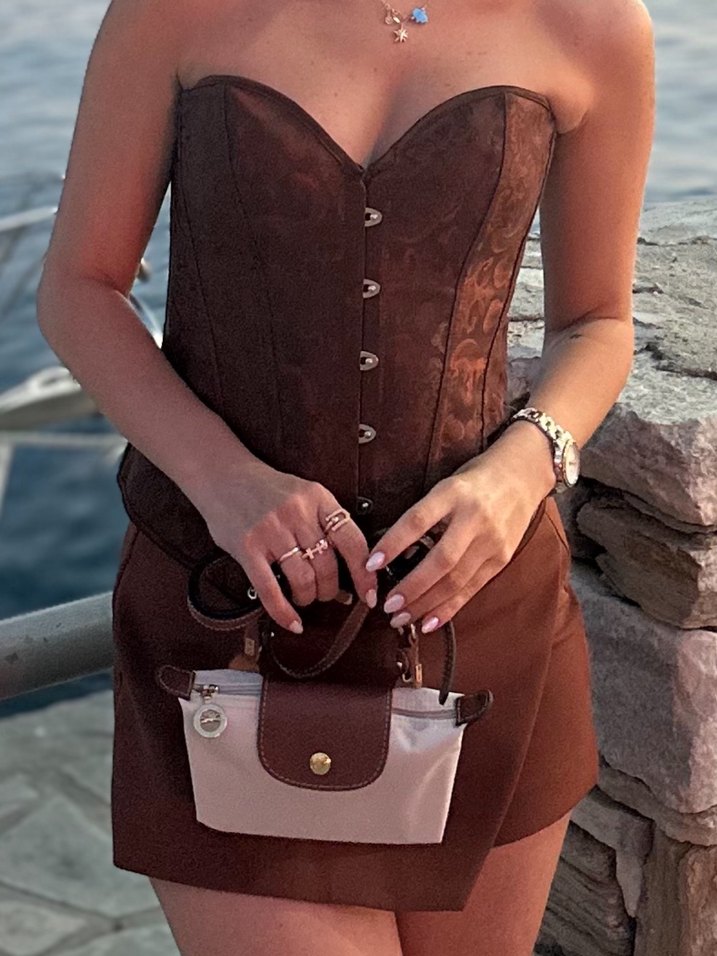 Kahverengi Nakışlı Deri Bantlı Büstiyer - Görsel 3