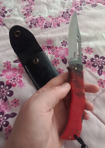 Kırmızı Katlanır Bıçak ve Kılıfı n690 - Görsel 3
