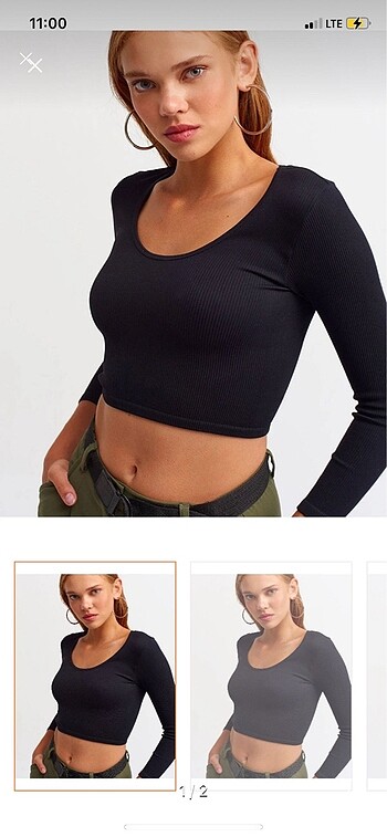Dilvin havuz yaka uzun kollu crop top