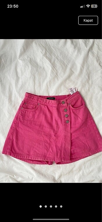 Pembe jean şort etek