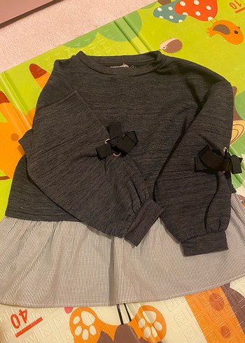 Kız Çocuk Gri Uzun Kollu Fırfırlı Kazak - Görsel 2