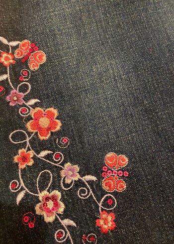 Nakışlı Koyu Renkli Kız Kot Salopet - Görsel 3