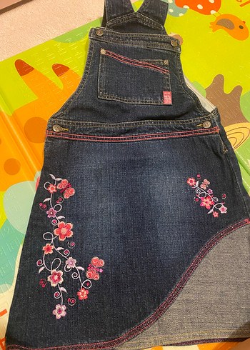 Nakışlı Koyu Renkli Kız Kot Salopet - Görsel 2