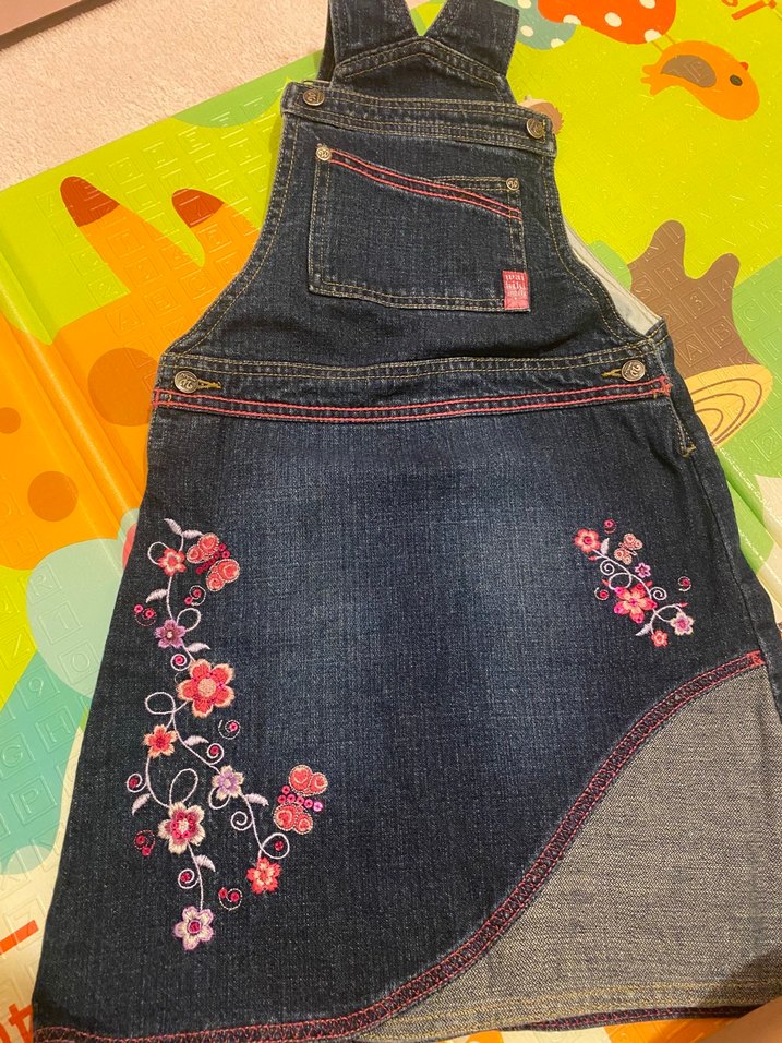 Nakışlı Koyu Renkli Kız Kot Salopet - Görsel 2