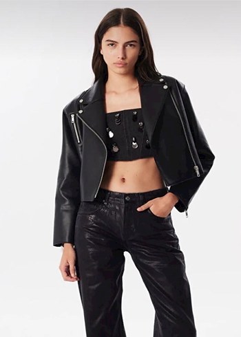 Twist Siyah Deri  Biker Ceket - Görsel 2