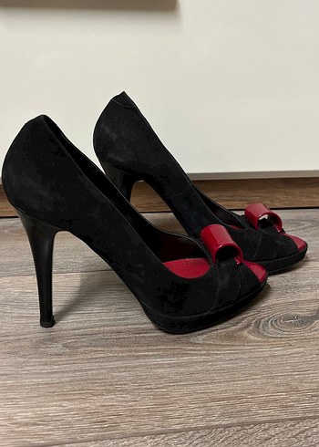 Süet burnu açık topuklu ayakkabı - Görsel 2