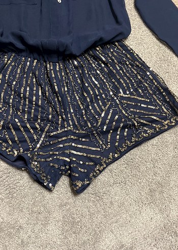 Lacivert transpan Mini şortlu Tulum - Görsel 2