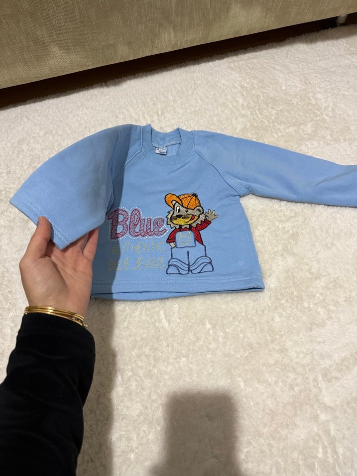 Erkek Çocuk Mavi Baskılı Sweatshirt - Görsel 2