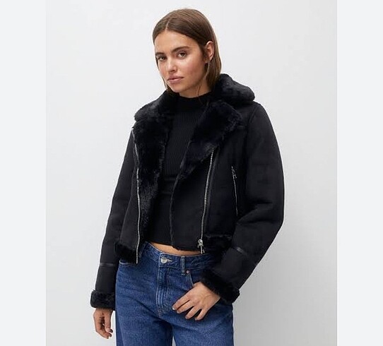 m Beden Pull and bear siyah biker ceket