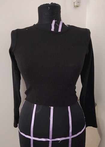 Diğer Siyah Strappy Halter Yaka Mini Bluz
