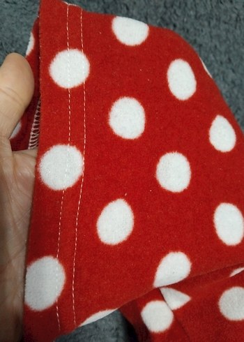 diğer Beden Kırmızı Beyaz Puantiyeli Rahat Kadın polar Pijama Altı
