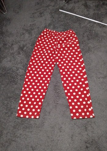 Diğer Kırmızı Beyaz Puantiyeli Rahat Kadın polar Pijama Altı