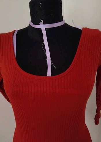 Kadın Kırmızı Dar Kesim Triko Bluz - Görsel 2